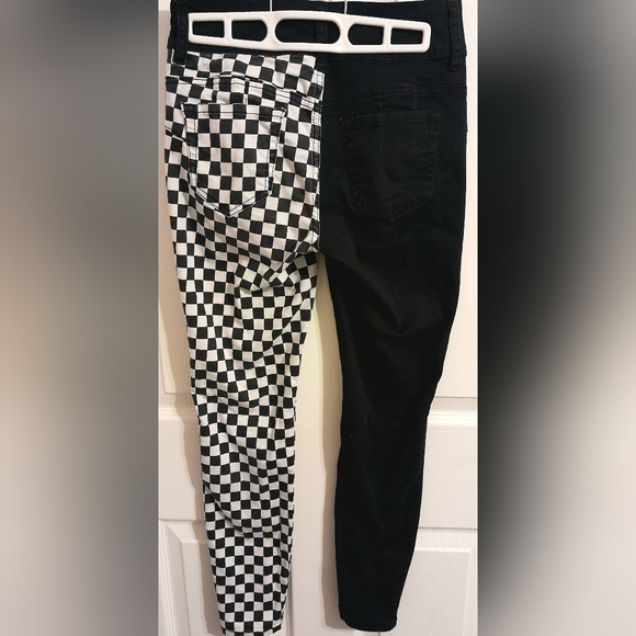 Black half checkered hi-rise super skinny pants - Picture 2 of 5